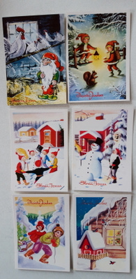 Vanhoja pieniä joulukortteja 6 kpl, ehkä 1960 luvulta ?
