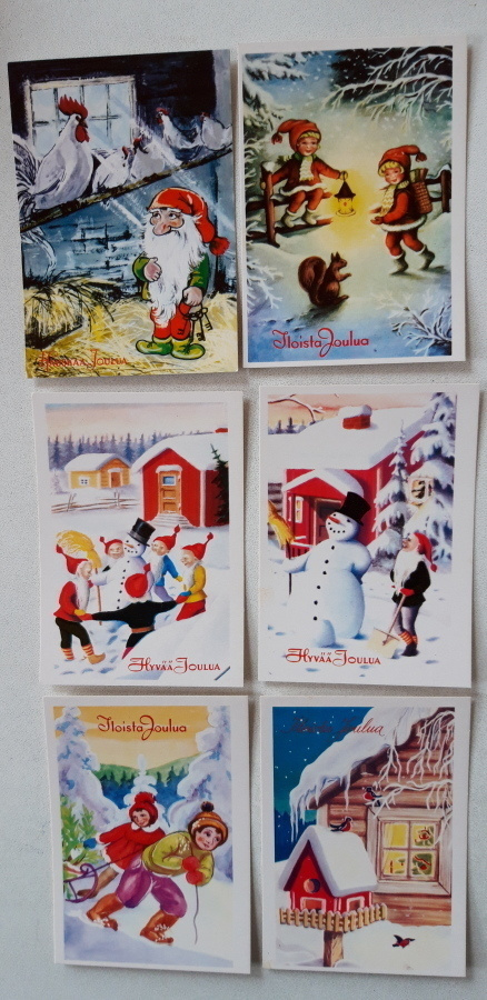 Vanhoja pieniä joulukortteja 6 kpl, ehkä 1960 luvulta ?