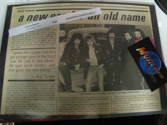 BLACK SABBATH LEHTIHAASTATTELU '87 ERIC SINGERIN NIMMARILLA