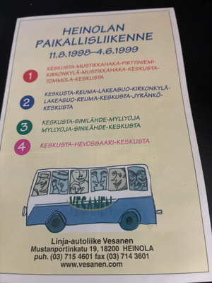 Aikataulut linja-autoliike Vesanen Heinola 1998-1999