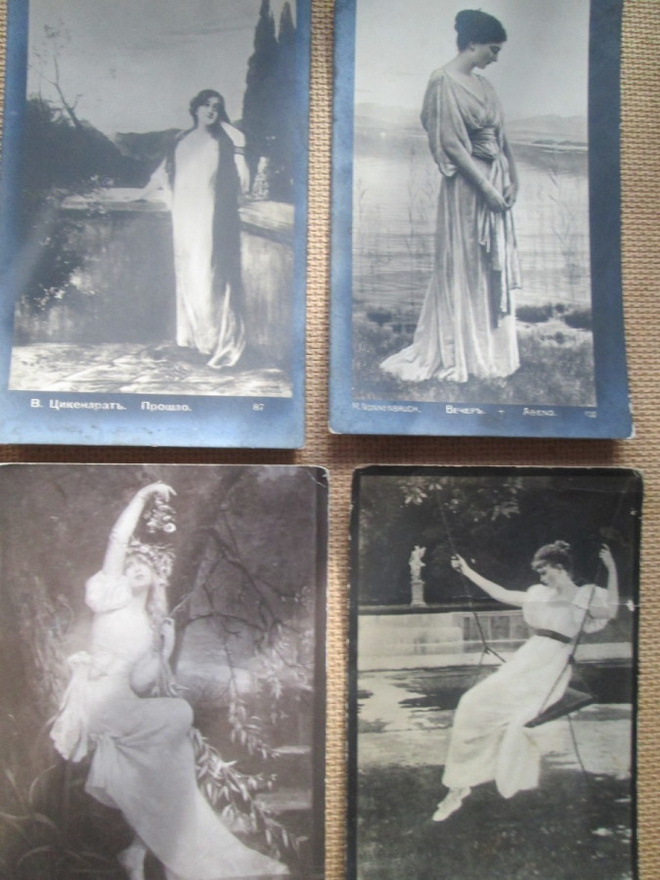 neljä vintage taidekorttia -  1900-luku alku