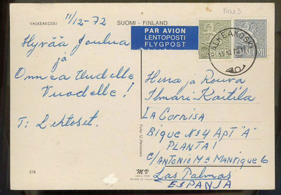 M63 1972  lentopostikortilla Espanjaan