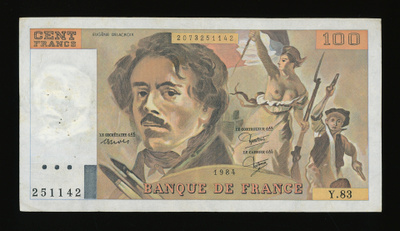 Ranska 100 Francs 1984 Delacroix, P154b F+