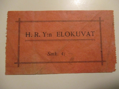 HAMINAN RAITTIUSYHD. ELOKUVATEOLLISUUDEN PÄÄSYLIPPU 1920 LUV