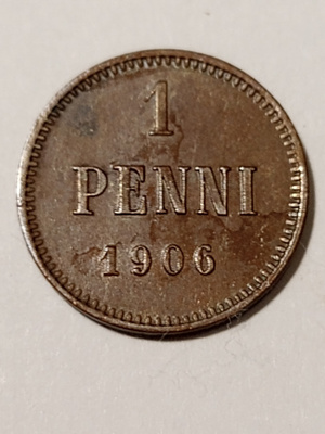 *Suomi * 1 penni *1906*Nikolai II Copper/Kupari *1+