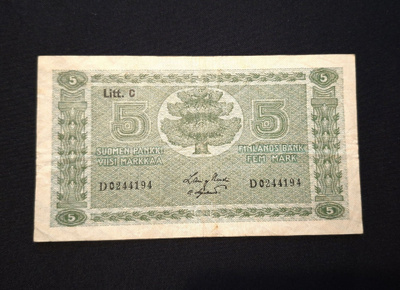5 Markkaa 1922 Litt,C Kunto 6+