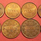 Kiiltoa: 5 penniä 1914, 1916, 1917 + 10 p 1916, 1917 (KD3) - pikkukuva 1