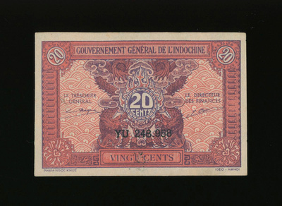 Ranskan Indokiina 20 Cents 1942 P90 XF