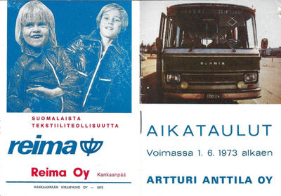 ARTTURI ANTTILA OY LINJA-AUTO AIKATAULUT 1.6.73 ALKAEN PORIN