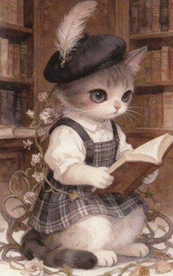 Kissaneiti kirjastossa