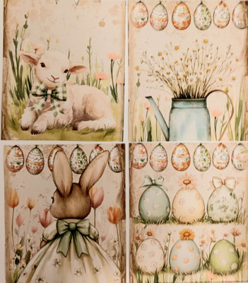 Kuviokartonki PÄÄSIÄINEN / 4 kpl -setti / 13 x 15 cm