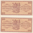 Suomi  100 mk 1957  2 kpl  O2114211- ...12 peräkk.no:t  kl 9 - pikkukuva 2