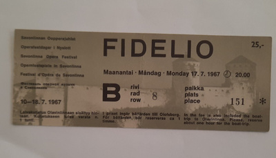 Savonlinna oopperajuhlat lippu v-67 Fidelio, Olavinlinna