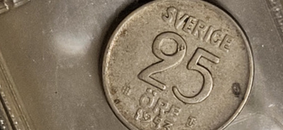 Sverige 25 öre 1953 hopeaa kolikko
