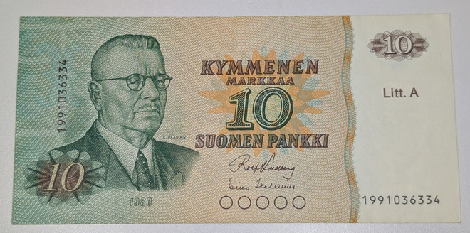 10 Markkaa 1980 Litt. A korvaava 1991036334
