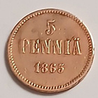 Aleksanteri II, kupari 5 p, v 1865. Lyöntimäärä. 474.000 kpl - pikkukuva 3