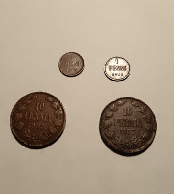 Kupari kolikot 10p ja 1 penniset