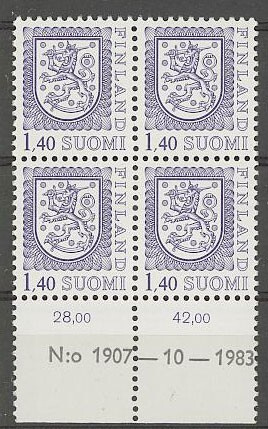 1984 1,40 mk leijona nro-nelilö 1907 ++