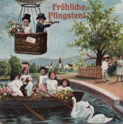 MONIMUKULA / Juhla-asuisia lapsia ja joutsenet. 1900-l.