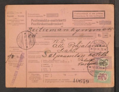 # 23386 # Pe.osoitus paketti Helsinki > Lahti - 1929
