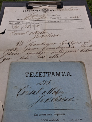 Jacobstaad 1874 sähke ja 2kpl 1 ja 2 Rub postilähetys paperi