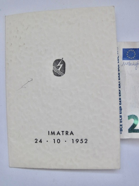 VANHA Ruokalista Menukortti Imatran Voima 1952