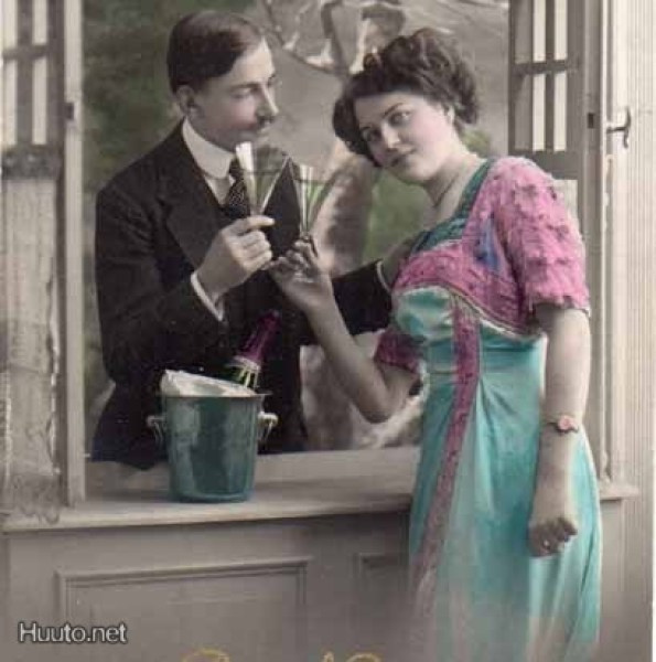 RAKKAUS / Nuori pari ja shampanjaa. 1900-l.