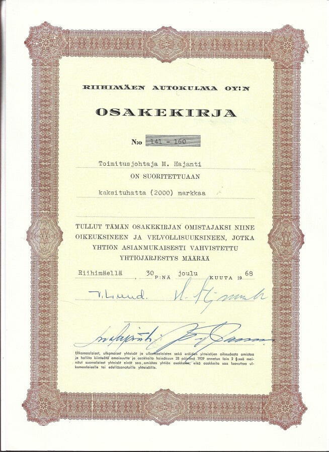 OKK Riihimäen Autokulma Oy Riihimäki 1969