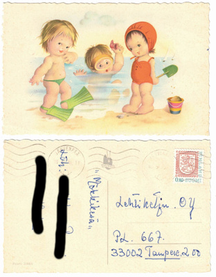 Vanha kortti, PALETTI 2068/5, lapset rannalla