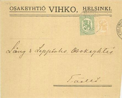 M17 1918 20p keltainen ym paikalliskirje