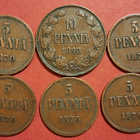 Harvinaiset: 10 penniä 1898 + 5 x 5 penniä 1870. (KD8) - pikkukuva 1