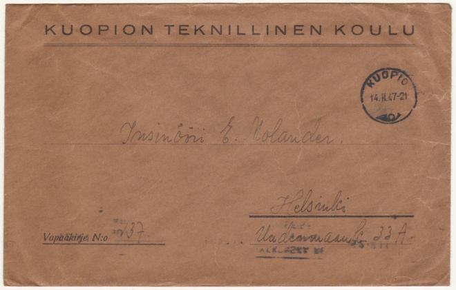 Kuopio teknillinen koulu virkakirje 1947