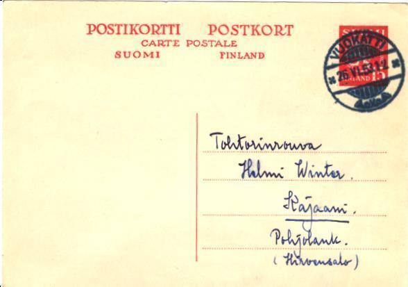 EHIÖKORTTI 15 MK CARTE POSTALE VUOKATTI