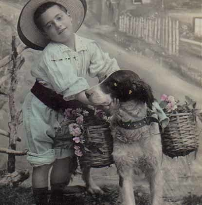 LAPSI / Lierihattuinen poika ja paimenkoira. 1900-l.