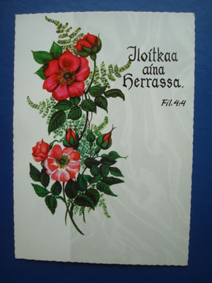 Kukkakortissa Raamatun lause . Ei kulk.