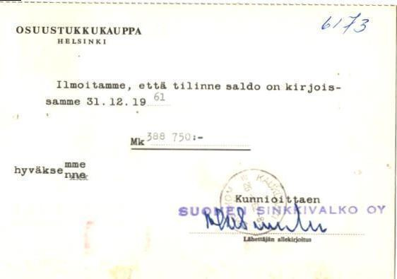 FIRMAKORTTI SUOMEN SINKKIVALKO KAUKLAHTI