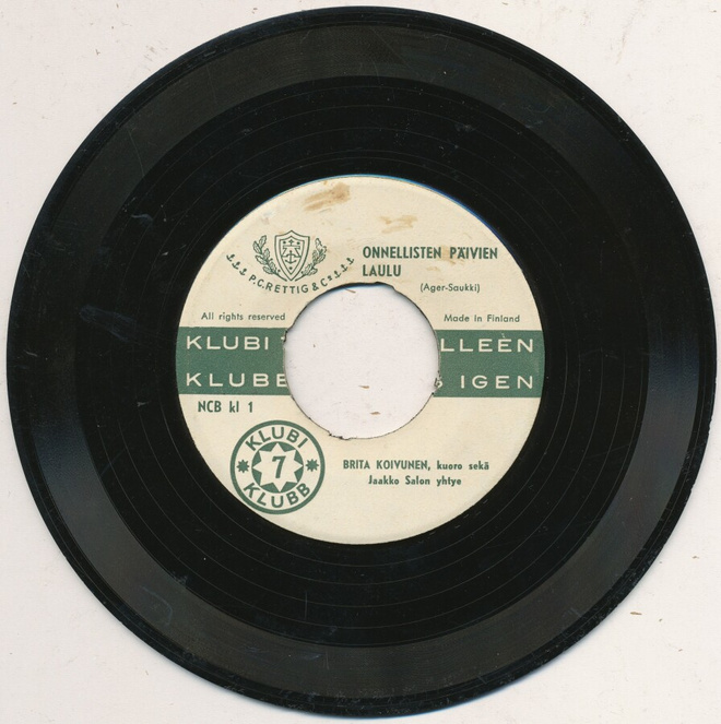 7" EP levy 1959 - Brita Koivunen Rettig Klubi NCB kl 1 ja 2