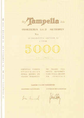 OKK 1980 Tampella Oy  50 os. spec, Tampere pörssi