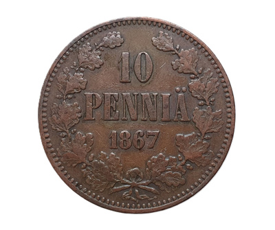 10 Penniä 1867 - Variantti 1.2 Lyhyt numero 1