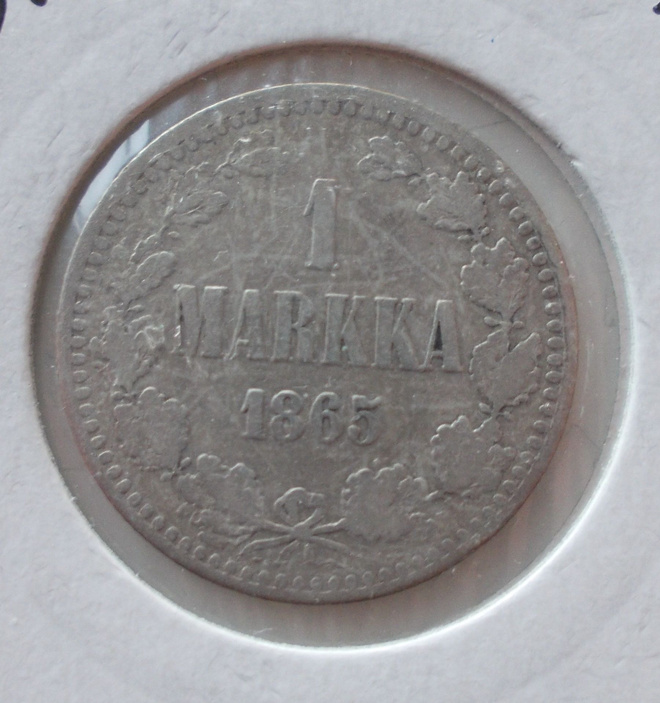 1 Markka 1865 Aleksanteri II Hopeaa