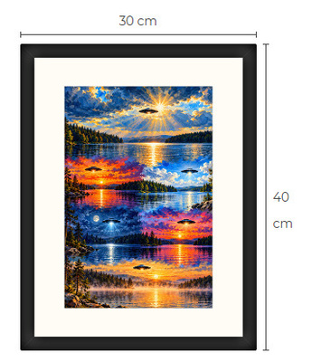 Uusi UFO art print kehystetty 30 cm x 40 cm