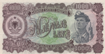 (B0055) ALBANIA, 1957. 1000 Leke. P-32a. UNC