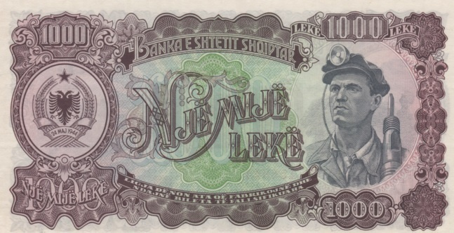 (B0055) ALBANIA, 1957. 1000 Leke. P-32a. UNC