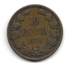 Suomen suuriruhtinaskunta, 10 penniä 1876