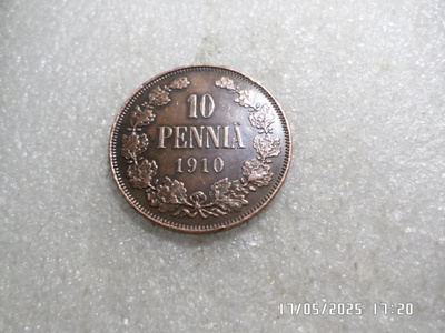 10 penniä  1910  hienokuntoinen ,  hieman patinoitunut,