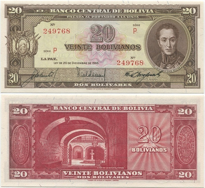 Bolivia 20 Bolivianos 1945 (P-140) UNC