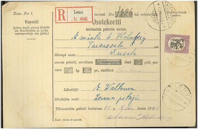 1917 5mk R-paketti (kortissa rissi) Lemusta Taivassaloon -21