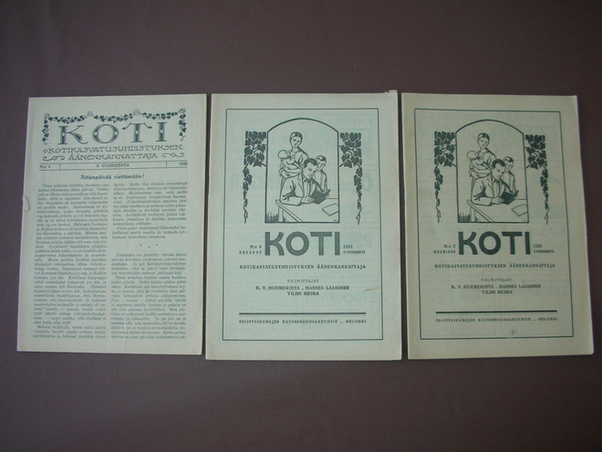 Koti lehtiä 1920-luku ja vanha mainoslehtinen 1896
