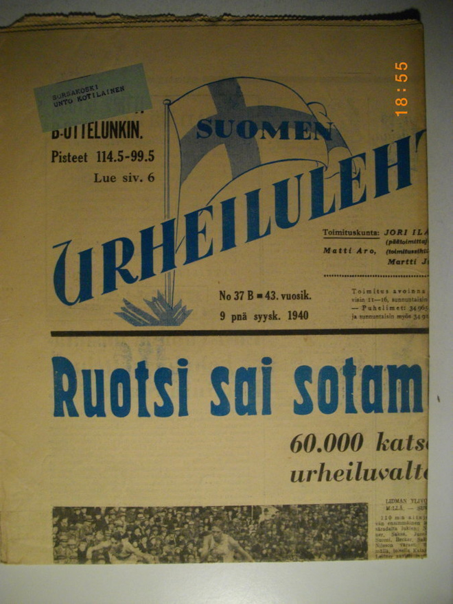 Suomen Urheilulehti Nro 37B/1940 (16.3)