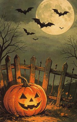 Halloween iso kurpitsa aidan vieressä